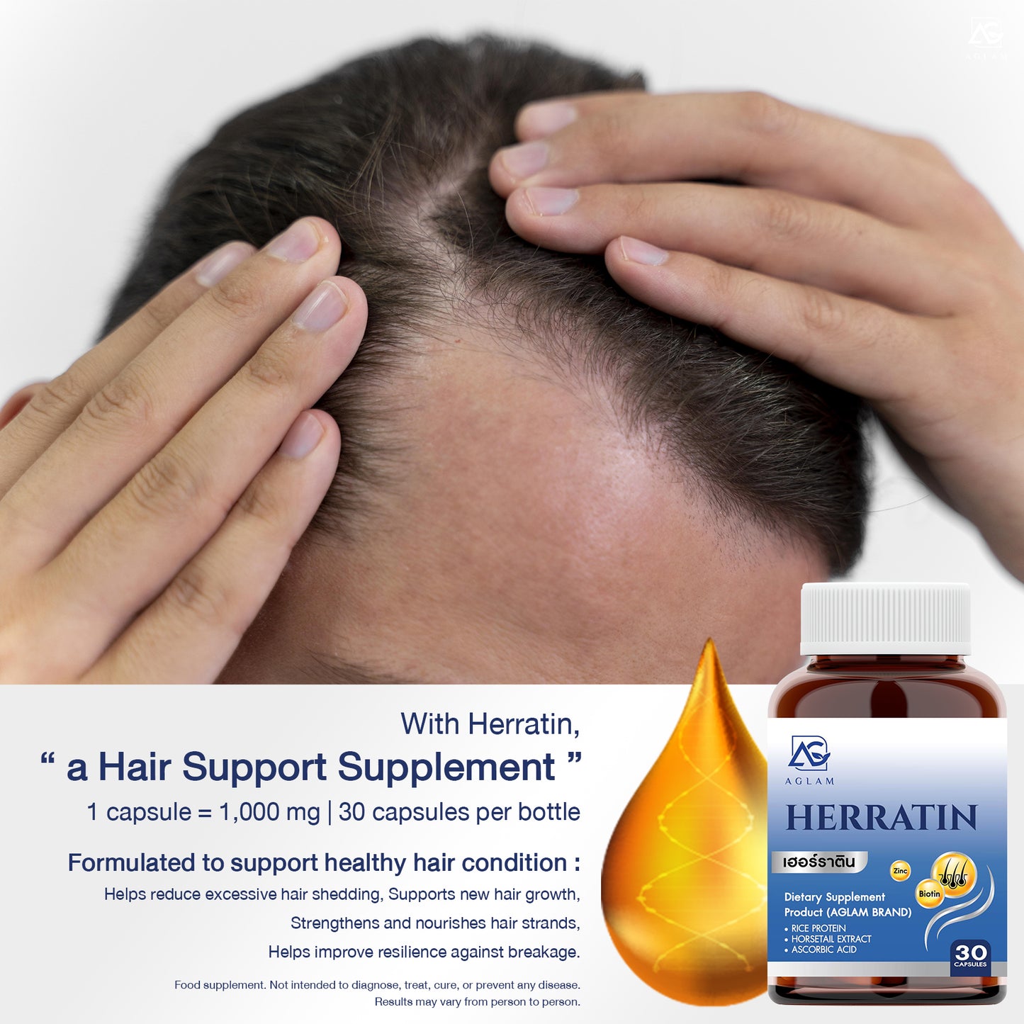 AGLAM Herratin Hair Regrowth Supplement 1000mg 30 Capsules