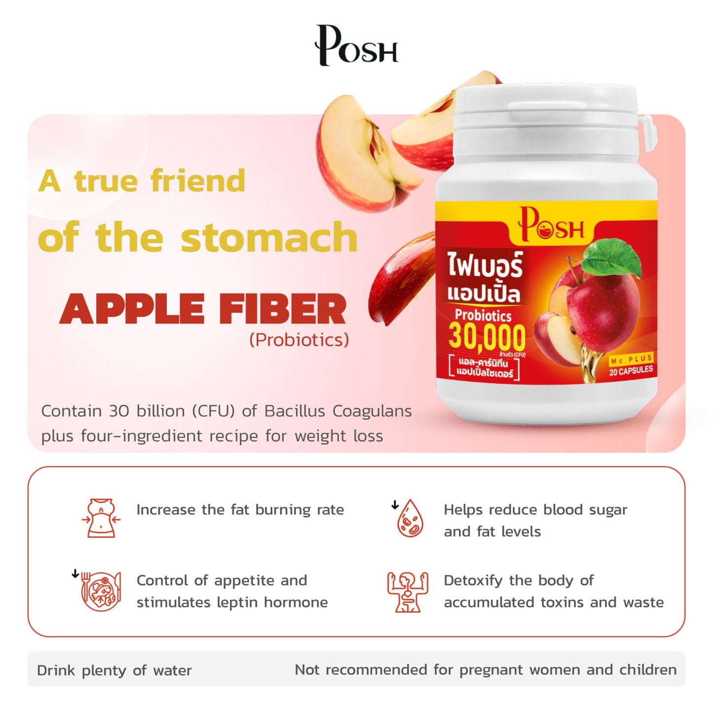 Posh Medica Pro-biotic Apple Plus Organic Detox Capsules - 10 Day Detox Dietary -  Natural Fiber - Not a laxative - Healthcare