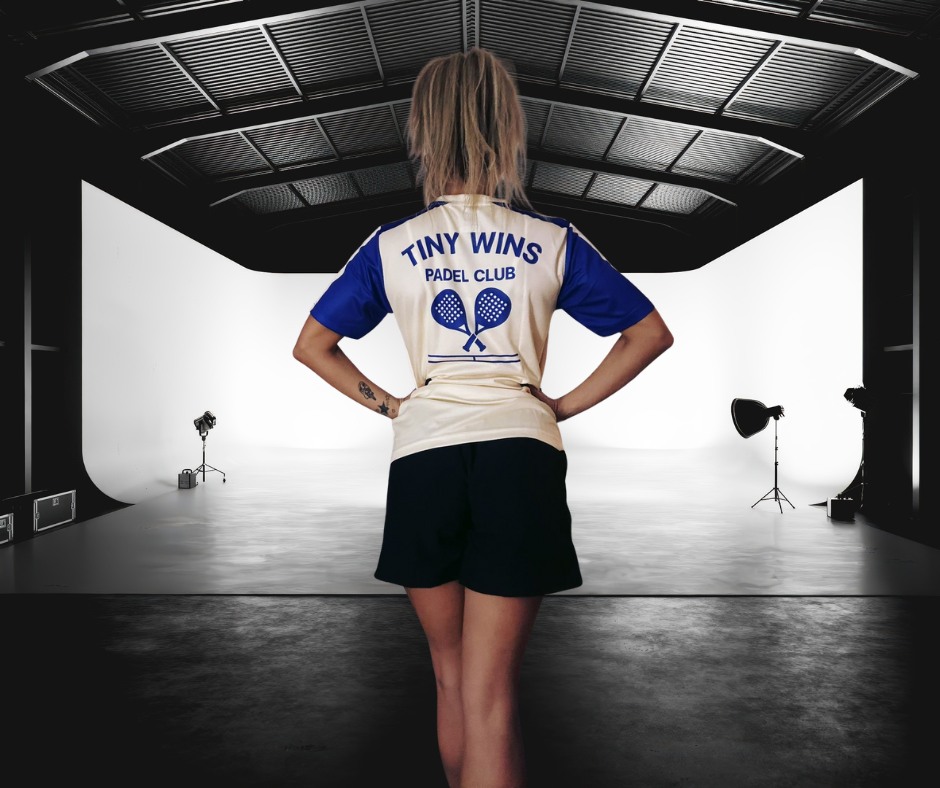 Tiny Wins Padel Club Tech T-Shirt – Cream & Blue