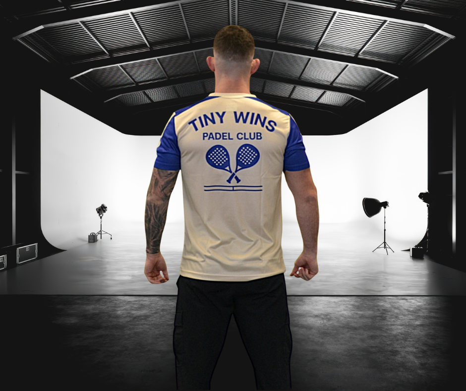 Tiny Wins Padel Club Tech T-Shirt – Cream & Blue