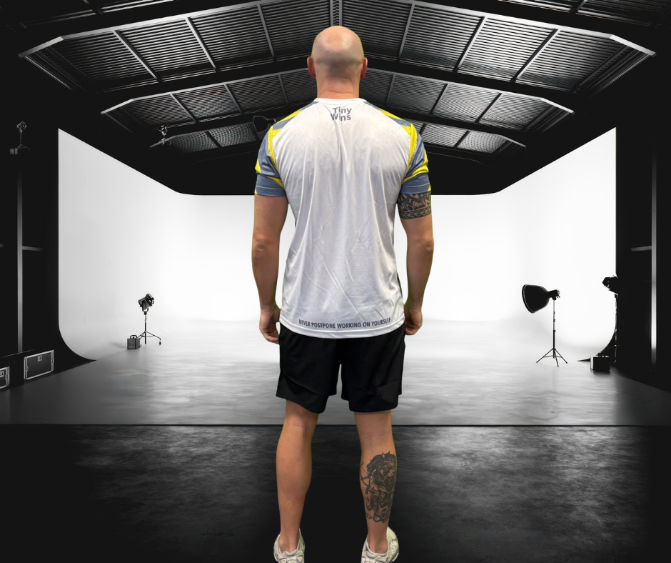 Tiny Wins Tech T-Shirt – White Neon Edge