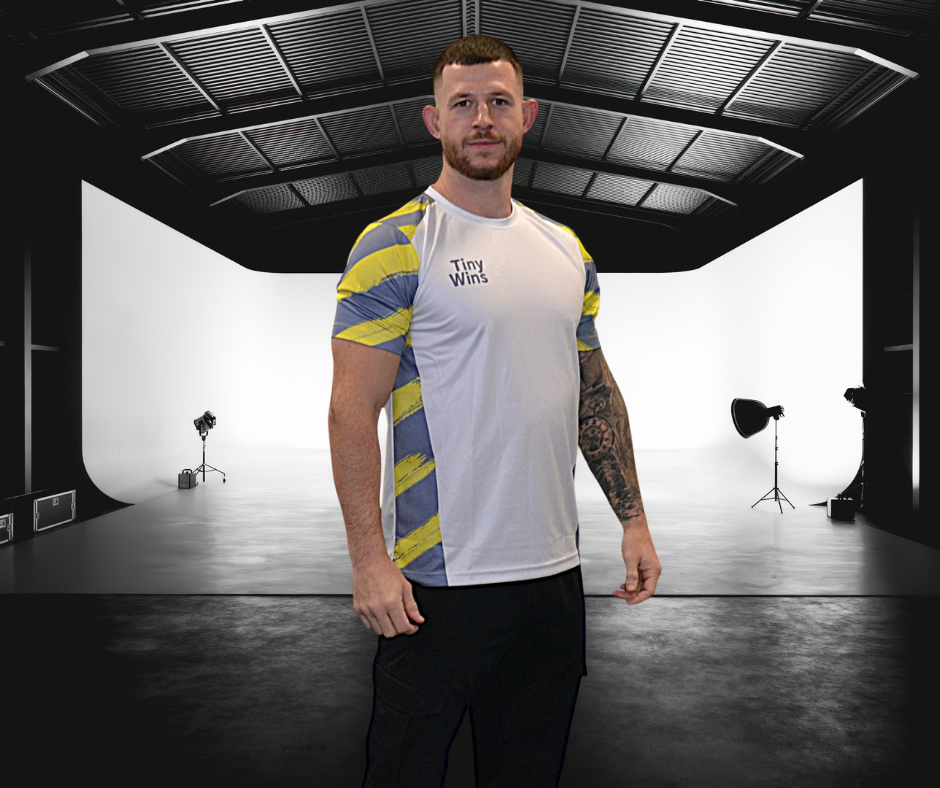 Tiny Wins Tech T-Shirt – White Neon Edge