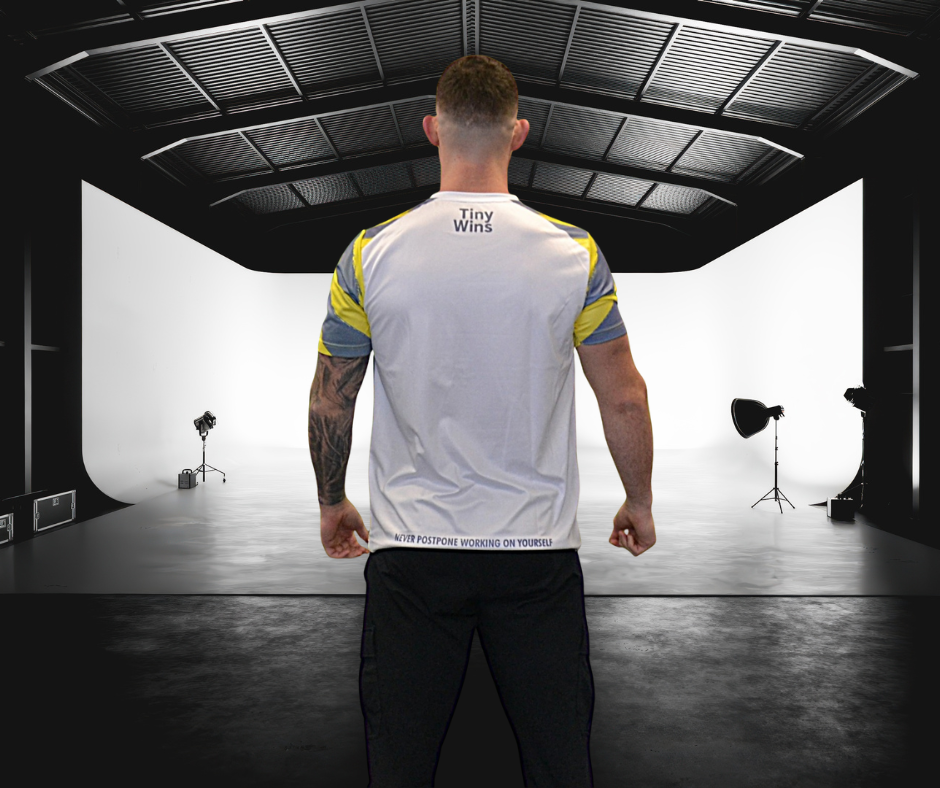 Tiny Wins Tech T-Shirt – White Neon Edge