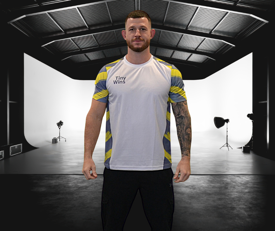 Tiny Wins Tech T-Shirt – White Neon Edge