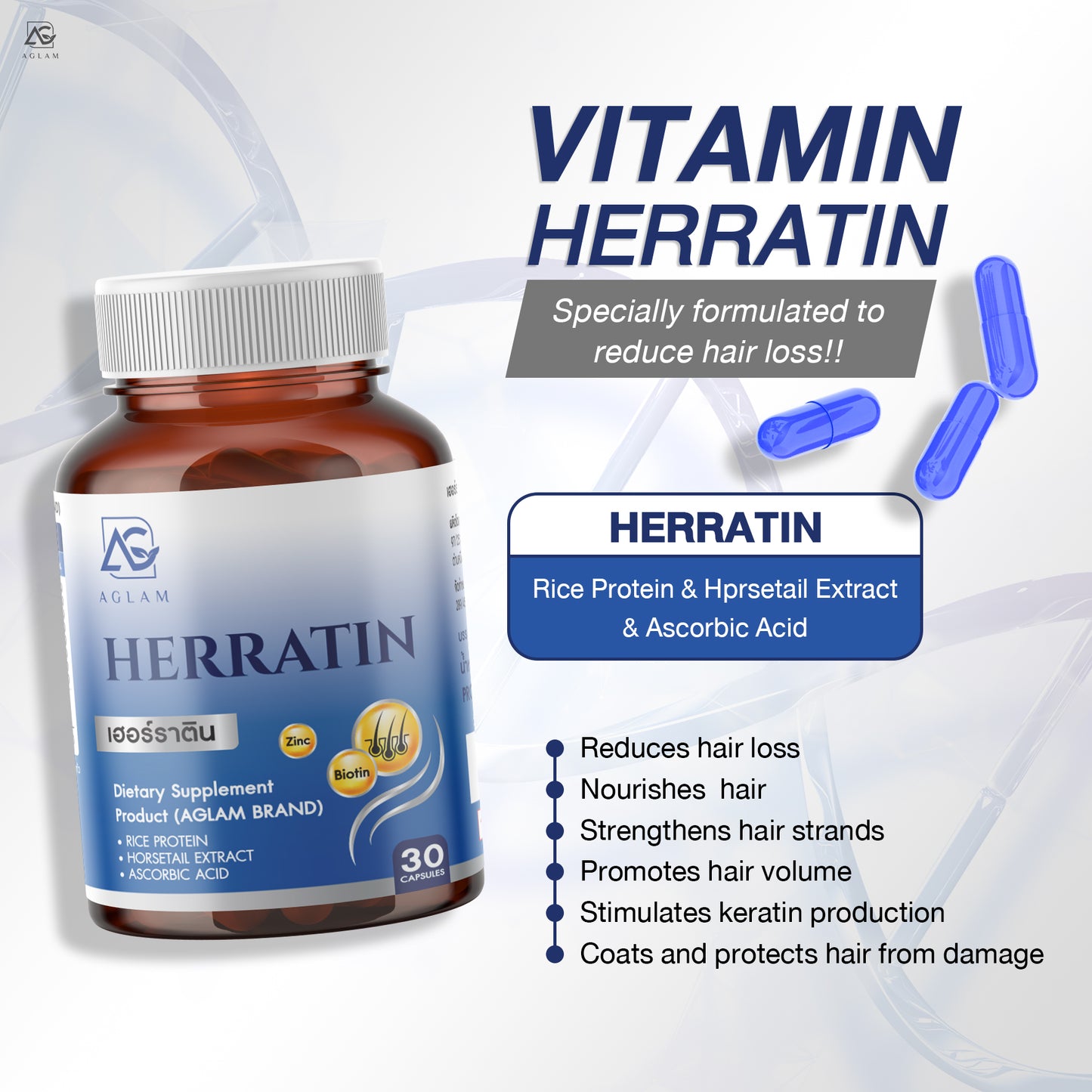 AGLAM Herratin Hair Regrowth Supplement 1000mg 30 Capsules